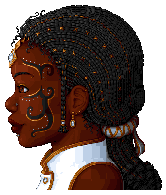 A profile portrait of a black woman with thin braids and gold jewelry